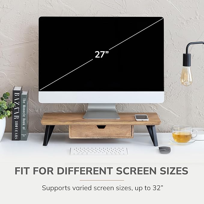 Anji Mountain Monitor Stand - Desktop Organizer & Laptop Riser, Ergonomic Monitor Riser, Space-Saving Monitor Stand for Desk, Durable Construction, Easy Assembly, Ideal for Home & Office,Natural