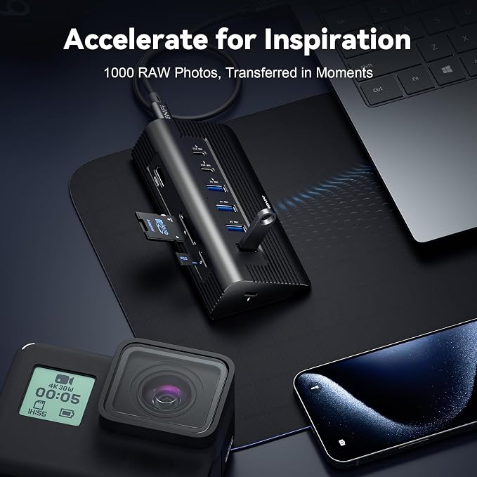 TRENFI 10-in-1 Aluminum USB C Hub with Detachable Cable | USB 3.2 Gen2 10Gbps, 4K 60Hz HDMI, 100W PD Charging, SD/TF Reader for Laptop, M1-M5 MacBook Pro/Air, Mac mini (Black)
