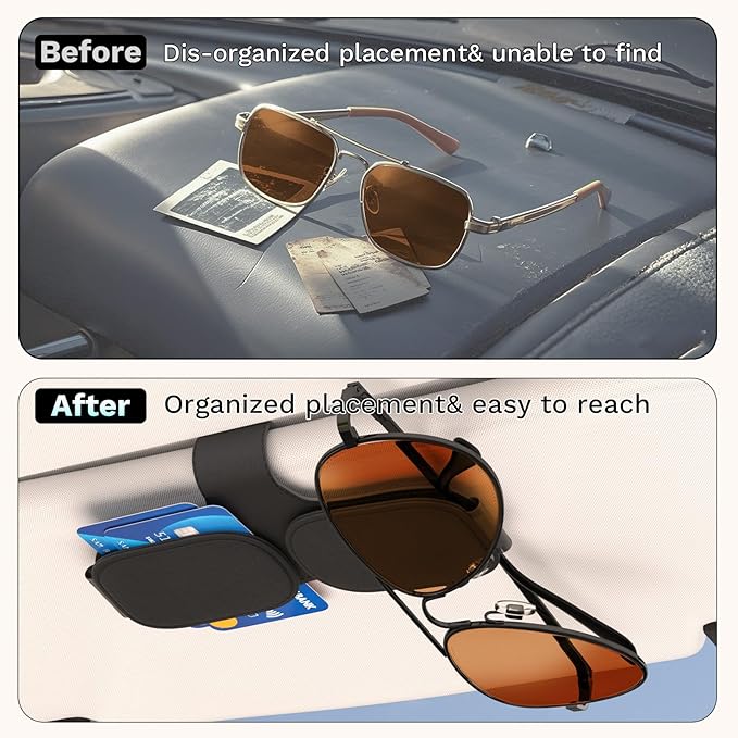 BFXM Sunglass Holder for Car Double Clip, Sunglasses Clip for Car Visor, Magnetic Leather for Car Visor, Cars Sun Visor Ticket Card Clip, Car Accessories