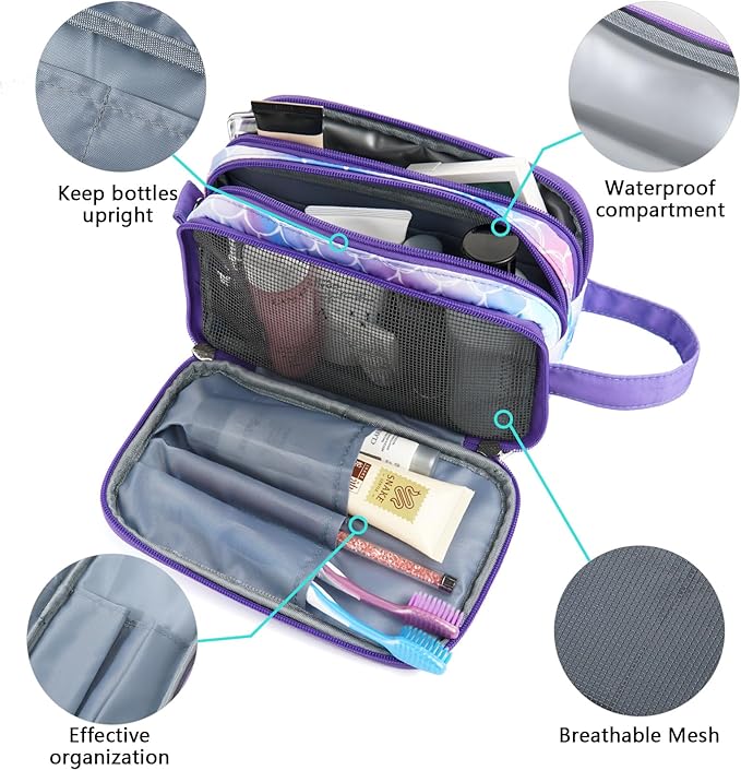 Kids Toiletry Bag for Girls, Travel Toiletry Bag for Little Young Girls Cosmetic Bag Makeup Bag Waterproof Hanging Wash Bag Toddler Toiletries, Mermaid Scales