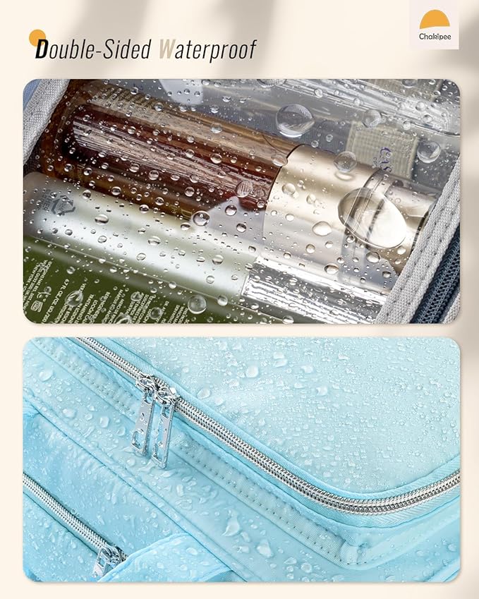 Travel Hanging Toiletry Bag for Women - Waterproof Cosmetic Organizer with Clear Window, Lightweight Bathroom Bags for Essentials, Makeup, Shampoo, Toiletries Blue,Large