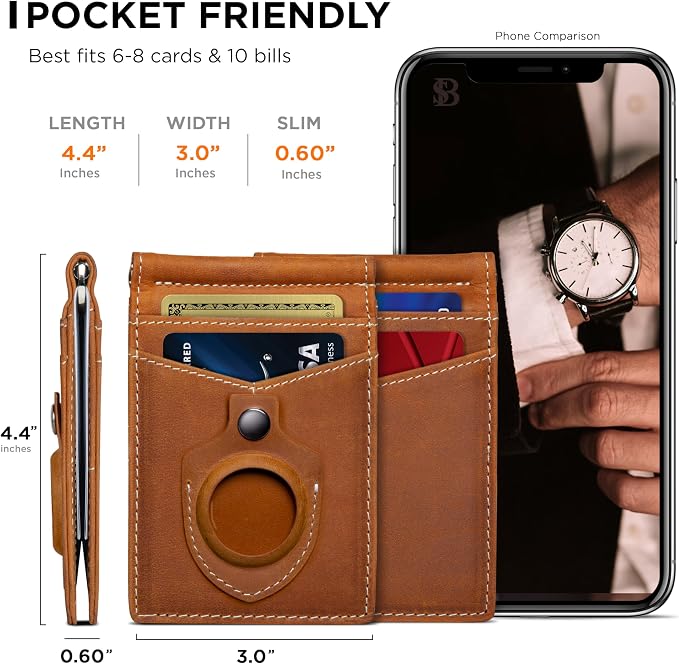 SERMAN BRANDS RFID Blocking Wallet Slim Bifold - Genuine Leather Minimalist Front Pocket Wallets for Men with Money Clip Gift