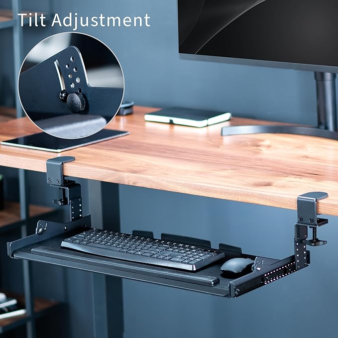 VIVO Premium Large Keyboard Tray with Height Adjustment, Tilt, Extra Sturdy Swivel C-Clamps for Corner Mounting, 27 (34 Including Clamps) x 11 inch Slide-Out Platform, Black, MOUNT-KB05HT