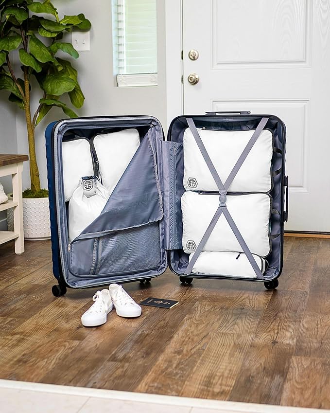 Large Compression Packing Cubes for Travel-Packing Cube Luggage Organizers 7 Piece Set for Checked Luggage-Ultralight, Expandable/Compression Bags by TRIPPED Travel Gear (White/Grey)