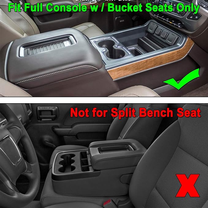 JKCOVER Compatible with Chevy Silverado/GMC Sierra 2014-2018 and Chevy Tahoe Suburban/GMC Yukon 2015-2020 Center Console Organizer Tray Accessories-Full Console w/Bucket Seats ONLY - (Red Trim)