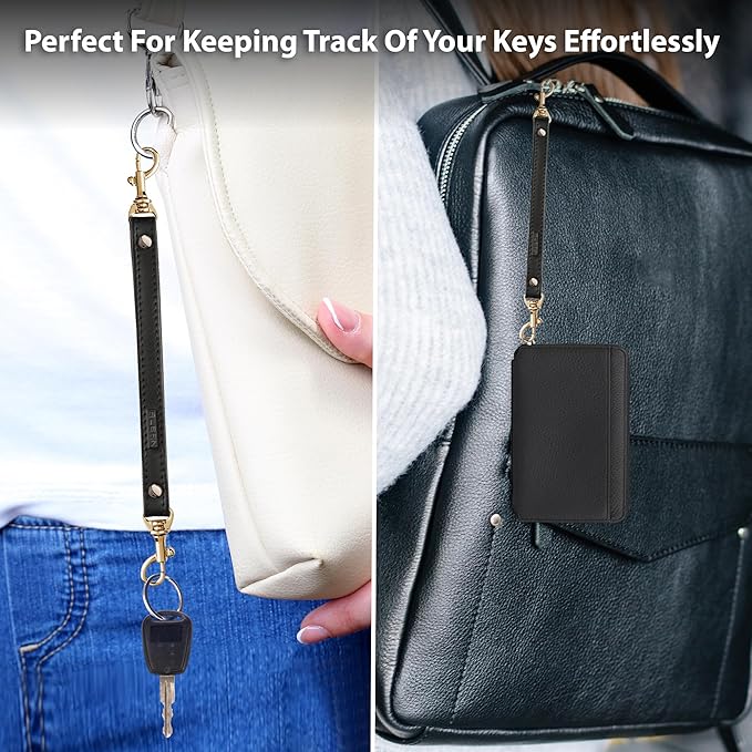 Alban Leather 2-Clip Strap for Wallet, Clutch, Wristlet Purse, Keys, Keychain for Women and Men
