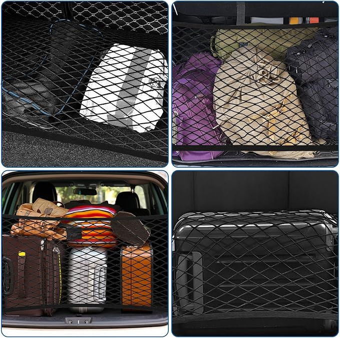 Stretchable Car Cargo Net Adjustable Elastic Storage Net Trunk Interior Accessories with Hook, Universal Fit for Car, Vehicle, SUV(80 * 100cm)