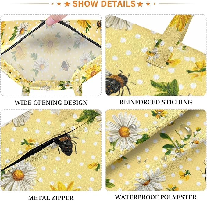 Travel Laundry Bags 2 PC Wet Dry Bag with Handle Dirty Clothes Organizer for Swimsuits Beach Camping Waterproof Washable Yellow Dot Bee and Daisy
