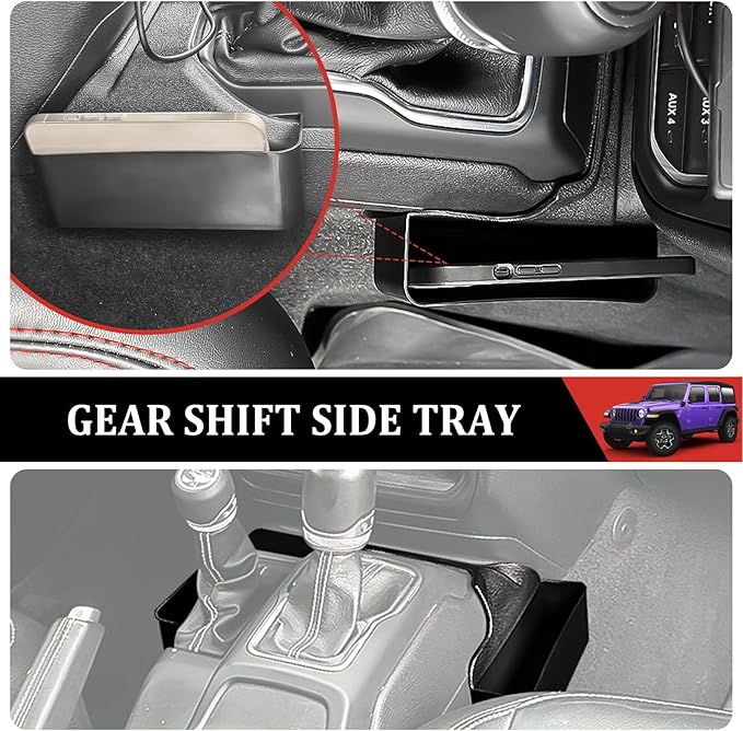 Center Console Organizer for 2018-2023 Jeep Wrangler JL JLU 4XE Gear Shift Console Side Tray Trunk Organizer Hanging Armrest Storage Box for Wrangler Accessories(18-23 5-piece, Not Gladiator)