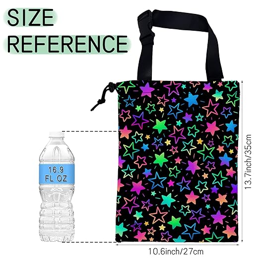 Colorful Stars Car Trash Bag,Neon Stars Hanging Drawstring Car Garbage Bag,Waterproof Canvas Car Back Seat Organizer with Adjustable Buckle,for Vehicles,SUVs,Camping,Road Trips
