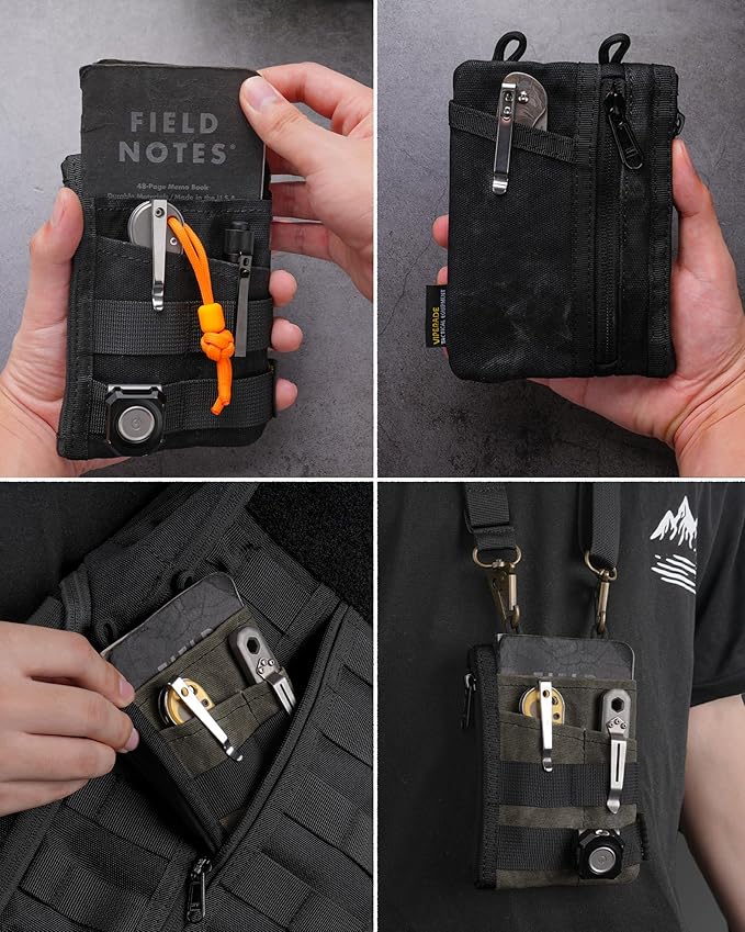 VIPERADE VE18N-OW Waxed Canvas Zipper Wallet, Slim Pocket Pouch, 3 Slots and 2 Zipper Pockets - Minimalist EDC Wallet (OD Green)