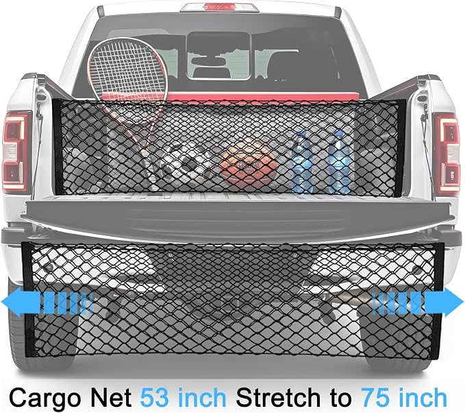 BAILALIBO Cargo Net Stretchable, Adjustable Trunk Net for SUV, Pickup and Trucks, Small Automotive Elastic Storage With Hook, Car Organizer (53x18 Inch)