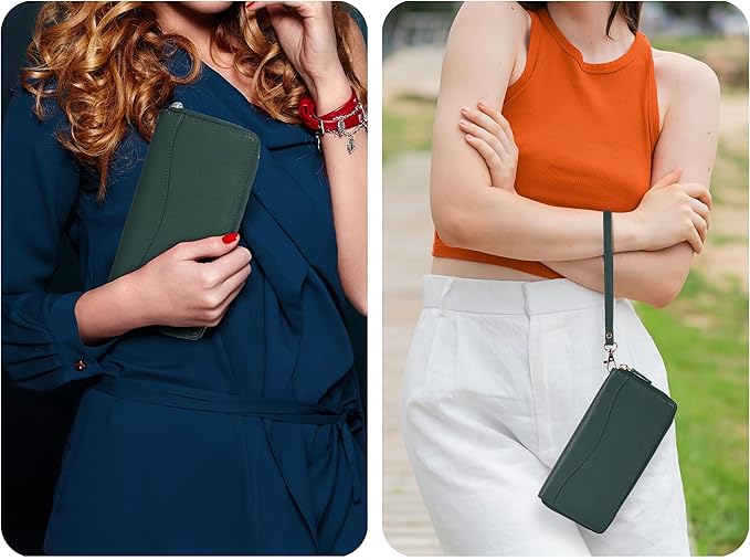 Oak Leathers Green Leather Wallet for Women - Medium RFID Womens Wallet Clutch with 8 Credit Card Holder, Coin Pocket, Gift for Women’s