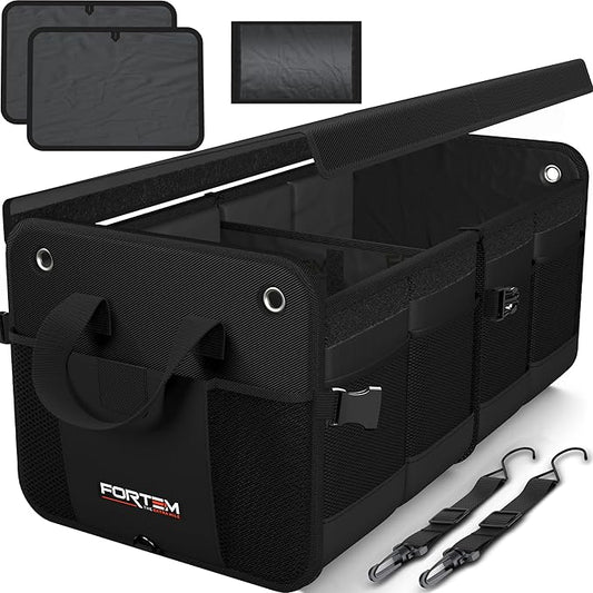 FORTEM Trunk Organizer For SUV Car Organizer and Storage, Multi-Compartment Storage Bag Car Accessories for Women Men, Perfect Christmas Gifts, 1680D Oxford, Non Slip Bottom, Straps, Soft Cover (50L)