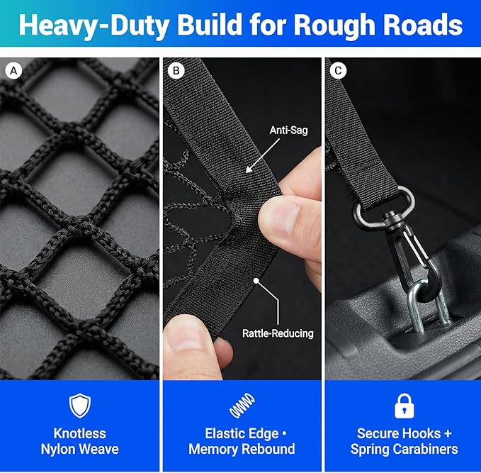 Trunk Cargo Net Fits for 2010-2024 Toyota 4Runner Trunk Organizer Elastic Stretchable String Bag Cargo Storage Pocket Compatible with 4Runner 5-Seat 2nd Row Accessories Floor+Tailgate Net