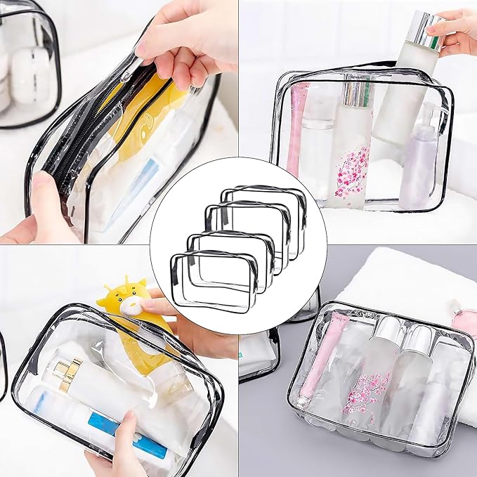 Cosywell Clear Toiletry Bag Quart Size Bag Travel Makeup Cosmetic Bag PVC Toiletries Cosmetic Pouch for Women Men 3PCS (2M+2S)