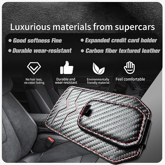 Car Sunglasses Holder - Visor Clip Style & Magnetic Plush Leather Construction Doubles as Credit Card & Fuel Card Box with Storage Pocket &Holds Sunglasses