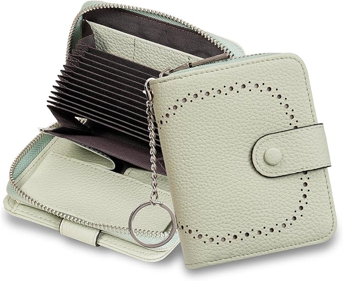 GAEKEAO Women's Leather Wallet RFID Blocking Card Holder with Many Compartments Small Purse with Zipper Key Chain Wallets