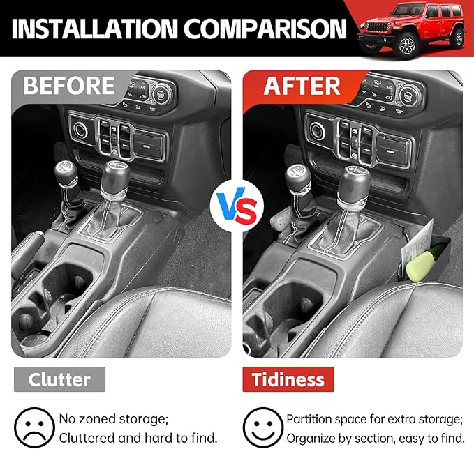 Center Console Gear Shift Organizer Fit for 2018-2025 Jeep Wrangler JL JLU 4XE/Gladiator JT Center Console Storage Tray for Wrangler&Gladiator Accessories(Shifter Organizer)