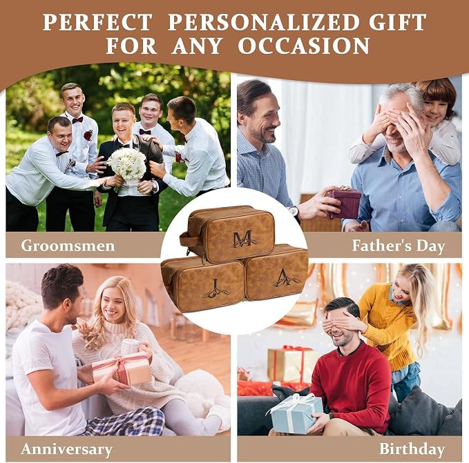 Janhavi Personalized Toiletry Bag for Men, Beach Vacation Travel Essentials, Waterproof Toiletry Bag with Hook, Laser Engraved Initials & Mountain, Birthday Gifts For Him (Brown B)