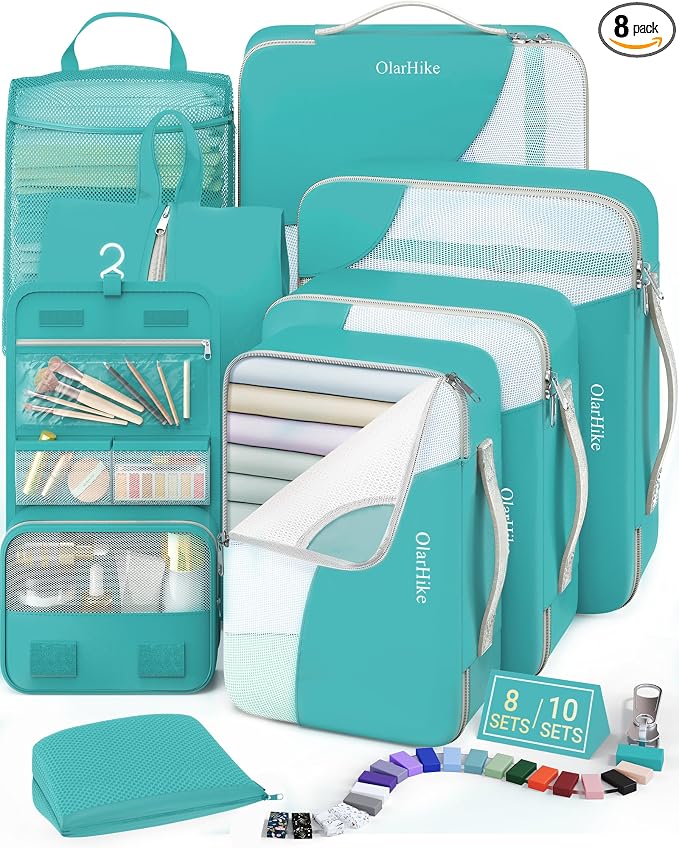 8 Set Packing Cubes for Travel, Gifts for Women Mom,Anti-Tearing Suitcase Organizer,OlarHike Vacation Essentials & Accessories for Cruise Ship