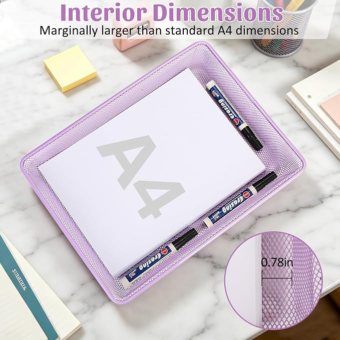 Office Metal Mesh Basket for Desk, Single Paper Tray Organizer, Turn in Trays Classroom, Flat Mail Letter Storage Basket for Office Home Drawers School (1, Purple)
