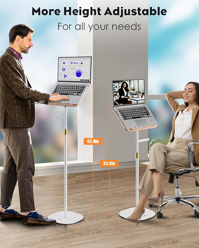 aboutool 2 in 1 Dual-use Floor Book Stand & Desktop Book Stand,Height Adjustable from 33-63in, Adjustable Book Holder with Elastic Page Clips for Music Scores, Recipe, Tablet, Laptop(White)