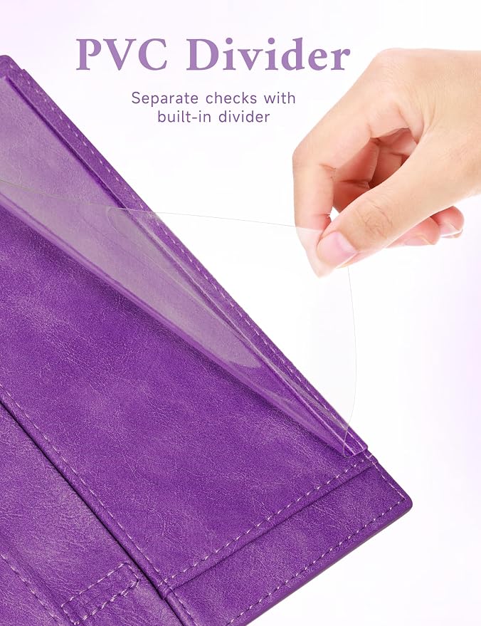 Zreal Checkbook Cover for Men & Women, Premium Vegan Leather Checkbook Holder for Top & Side Tear Duplicate Checks with RFID Blocking (Lavender)