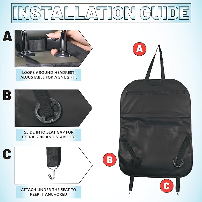 Car Backseat Organizer with Built-in Foldable Tray | Double Layered Leather, Waterproof Car Seat Organizer with Pockets | Easy Installation, Perfect for Family Trips and Daily Use