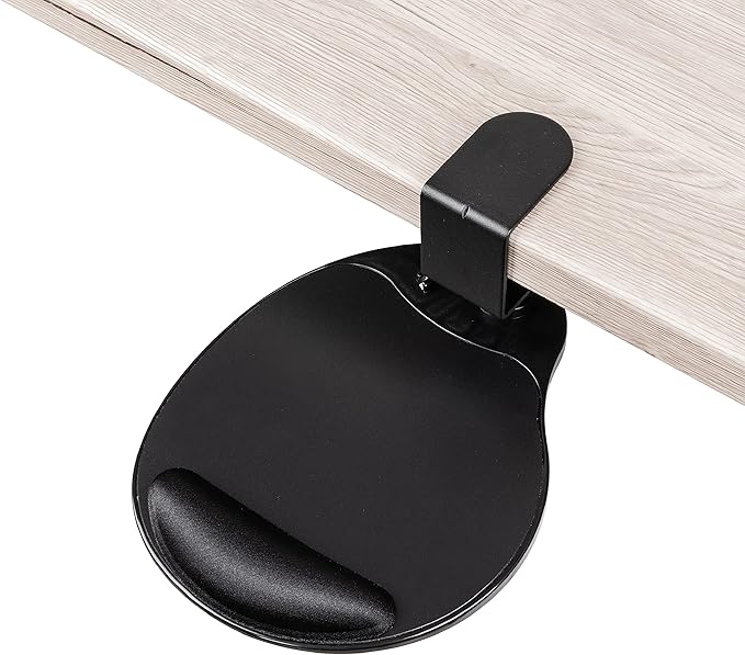 EHO Clamp-On Mouse Platform with Gel Wrist Rest, 360° Rotating Under Desk Mouse Tray with Slide-in Storage, Ergonomic Space-Saving Armrest for Left or Right-Hand Use, TAA-Compliant