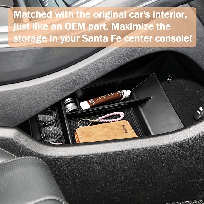 TACOBRO Lower Center Console Tray and Center Console Organizer Compatible with Hyundai Santa Fe 2021 2022 2023 Accessories,Santa Fe Armrest Insert Secondary Storage Tray