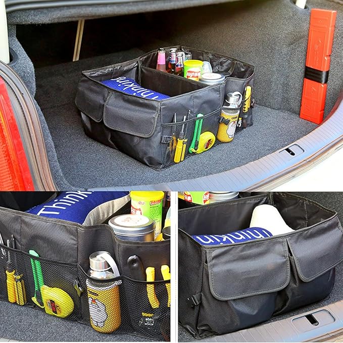 51L Large Capacity Trunk Organizer for Car,Oxford Cloth SUV Trunk Organizer with 2 Pocket and 4 Net Storages Tools Toys Foods,Universal Foldale Car Organizers and Storage