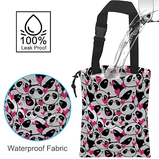 Car Trash Bag Hanging Cute Panda and Heart Car Trash Can Waterproof Garbage Bag Hanging for Car Back Seat