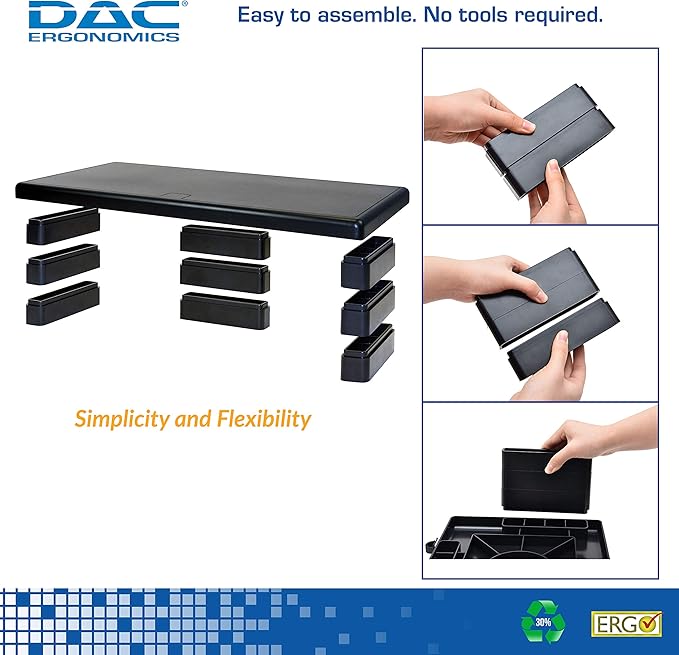 DAC STAX Ultrawide Adjustable, Stackable Desktop Computer Monitor Stand Laptop Riser, Supports up to 66 Pounds, with Keyboard Storage, Black (MP-211)