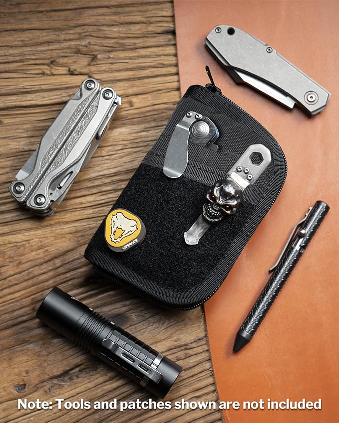 VIPERADE VE10 EDC Pouch Small Pocket Tool Pouch with 10 Compartments, Men's Pocket Organizer for Multitools, EDC Organizer with Patches Area for DIY (Black Gray Camo)