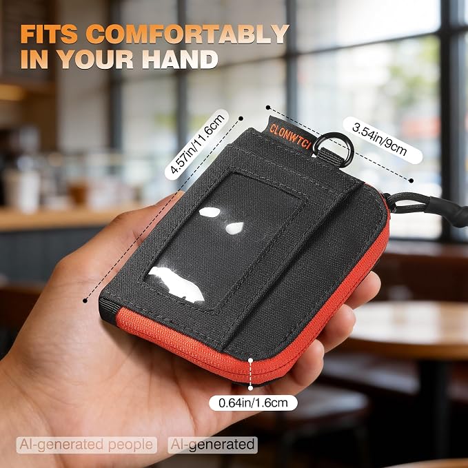 Coin Purse for Men, RFID Blocking 500D Nylon Small Wallet with Key Clip, Slim Front Pocket Card Holder, Zipper Coin Pouch & ID Window Organizer for Cards, Cash