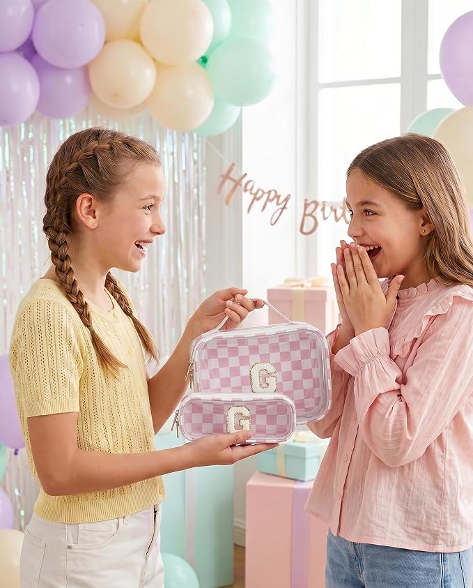 LETGO Gifts for Girls Kids - Teen Girl Teenage Gifts Idea, 7 8 9 10 11 12 13 14 15 16 Year Old Girl Birthday Gifts,Sweet Girls Gift,Personalized Gifts for Girls, Initial Makeup Bag Pink(G,Pink&Beige)