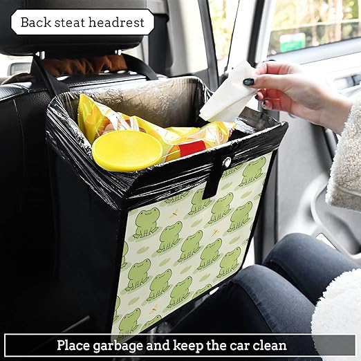 Cute Frog Car Trash Can, Foldable Hanging Car Trash Bag, Funny Animal Green Small Waterproof Car Accessories Garbage Bin