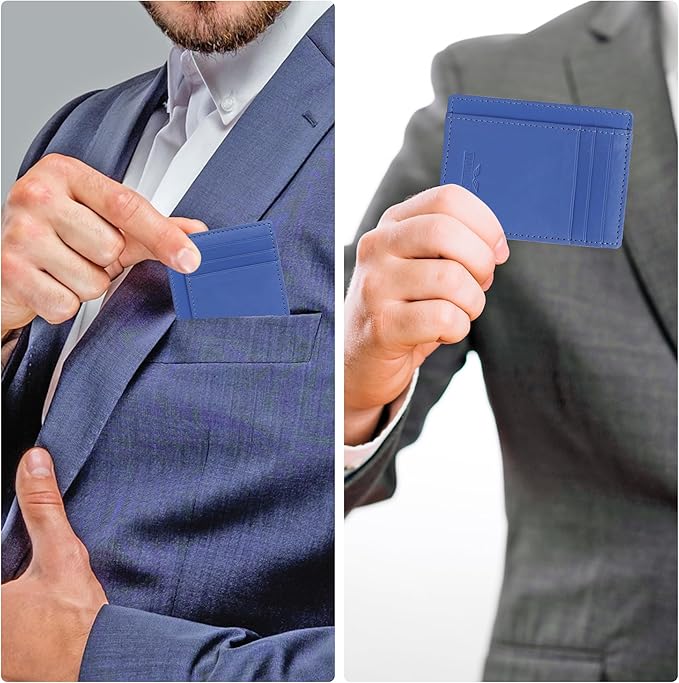 Ultra Slim Leather Wallet Just 0.12 Thick, 6 Card Slots, RFID Blocking, Soft, Durable, Minimalist Genuine Leather, Credit Card Holder for Men & Women Great Gift