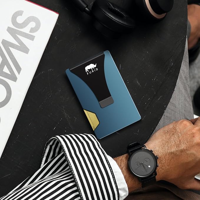 furid Minimalist Card Wallet for Men Slim: Rfid Metal Wallet with Money Clip Credit Card Holder - Gift for Man Husband at Brithday Stocking Stuffers