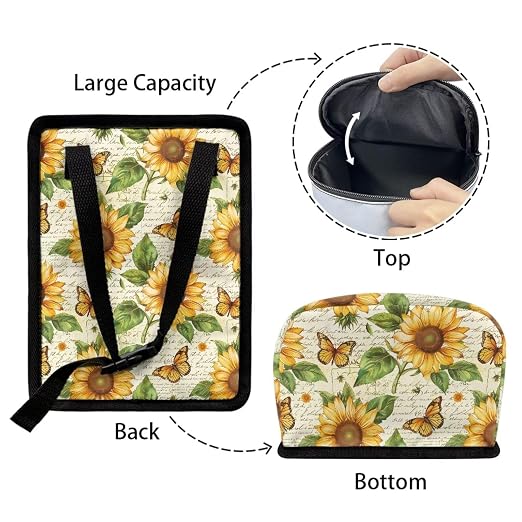 Biyejit Car Trash Can with Lid Collapsible Waterproof Car Garage Bag Reusable Automotive Garbage Bin with Adjustable Strap Car Accessories Interior Car Organizer, Fall Sunflower Butterfly