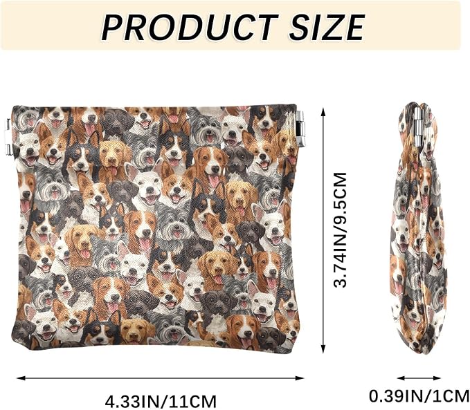 Dog Print Women's Waterproof PU Leather Coin Purse, Slim Travel Wallet with Zipper - Compact Card Holder & Jewelry Organizer for Cash, Keys, Lipstick
