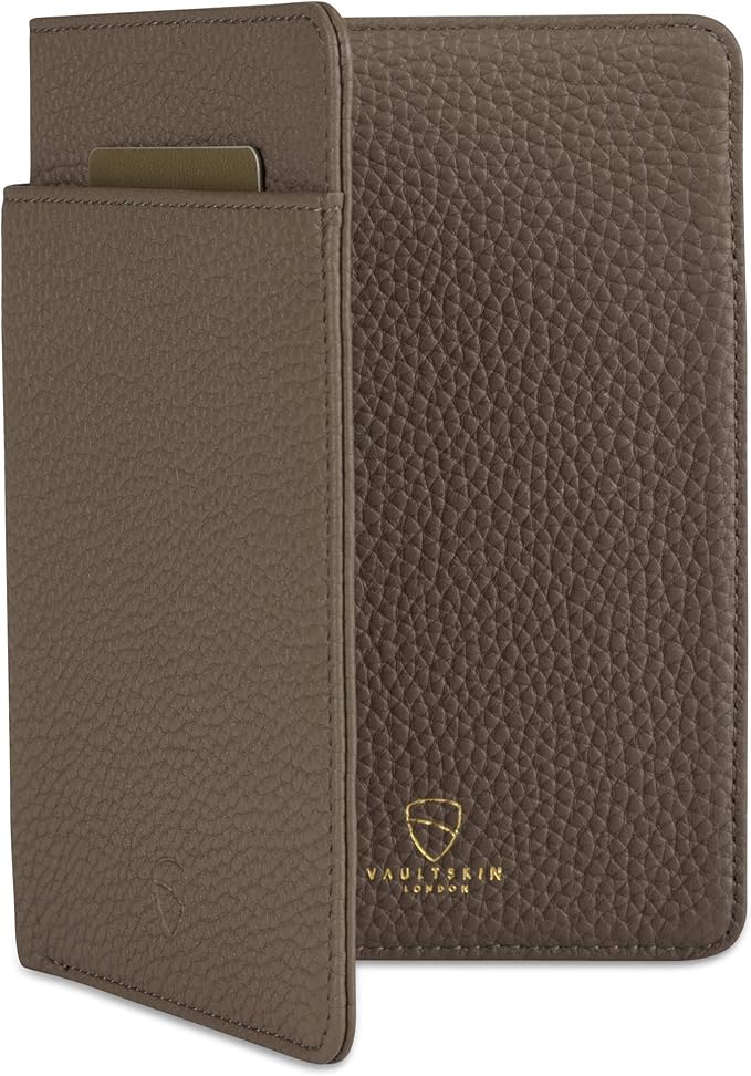 Vaultskin Leather Passport Holder, Slim RFID Blocking Travel Wallet for Men and Women, Fits Passport, Credit Cards, ID, Cash, Passport Cover Ideal Travel Accessories with Gift Box (Kensington)