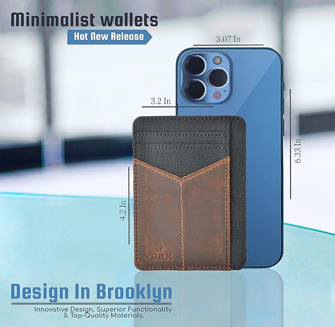 RFID Slim Wallet for Men Women, 8 Card Slot Leather Minimalist Front Pocket Credit Card Holders Black Vintage Leather