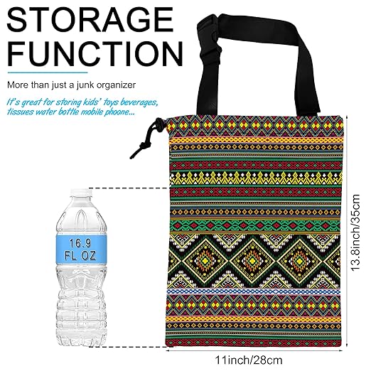 Car Trash Bag Hanging Green Ethnic Style Car Trash Can Waterproof Garbage Bag Hanging for Car Back Seat
