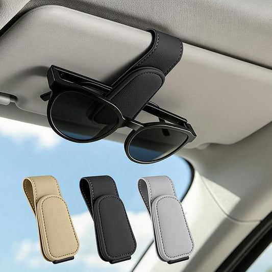 Sunglass Holder for Car Visor Magnetic Leather Visor Sunglasses Clip Eyeglass Hanger Clip for Car Sun Visor Black 1 Pack