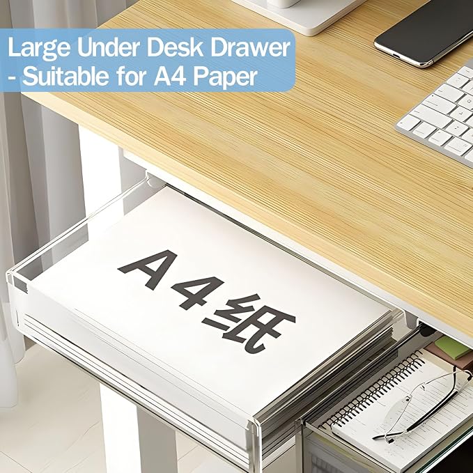 SVNNELP Large Under Desk Table Drawer Storage Organizer A4,Desk Accessories & Workspace Organizers,Hidden Self-Adhesive Under Table Pencil Tray Drawer for Office(Clear White)