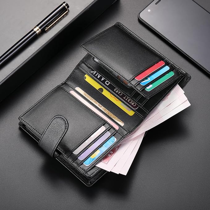 SENDEFN Men's Wallet Genuine Leather Bifold RFID Blocking Wallets for Men Credit Card Holder with Coin Pocket