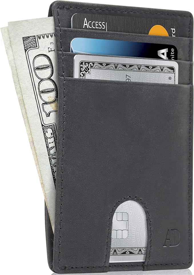 Access Denied REAL LEATHER Slim Minimalist Mens Wallet - Thin Front Pocket RFID Credit Card Holder Wallets For Men Holiday Gifts For Him