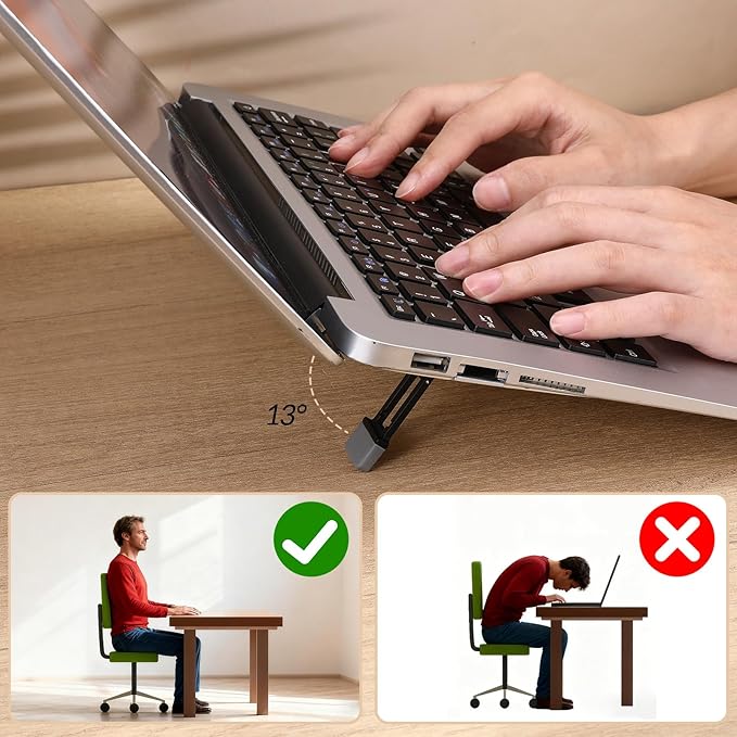 4 Pcs Portable Laptop Stand for Desk Foldable Keyboard Riser Stand Ergonomic Computer Keyboard Lift with Anti-Slip Pads Adjustable Tilt Self-Adhesive Keyboards Riser Feet for Laptop Most Keyboards